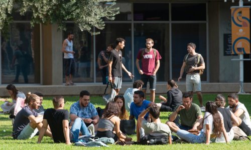 סטודנטים במדשאות האוניברסיטה.